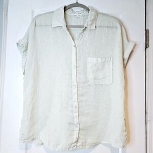 Bella Dahl 100% Linen Seafoam Short Sleeve Relaxed Fit Button Down Shirt Size L